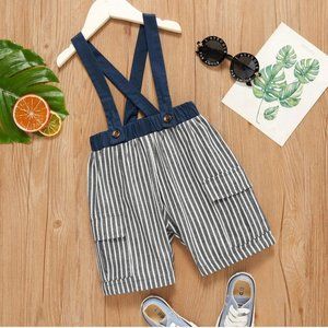 suspender overall shorts black and white